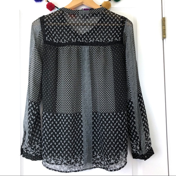 Daniel Rainn Black & White Patchwork Sheer Cottagecore Blouse - Picture 5 of 11